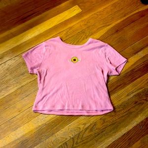 Blush pink, sunflower embroidered, short sleeve tee